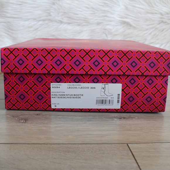 Tory Burch Kira Olive Green Suede Gold Stud Logo Ankle Bootie - Picture 12 of 17